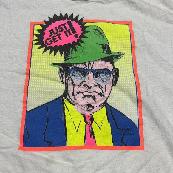 Vintage 90s Dick Tracy White Cartoon Pop Art T-Shirt - Picture 2 of 4